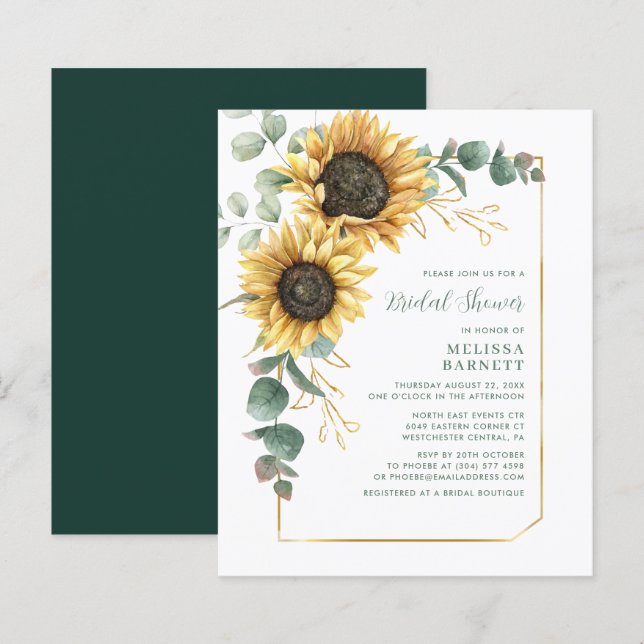 Papier Invitation de la nuptiale de tournesol Eucalyptus (Devant / Derrière)