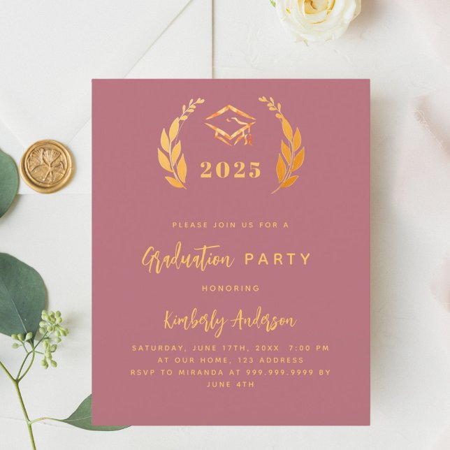 Papier Invitation de la Partie de Graduation 2025 rose co (Créateur téléchargé)