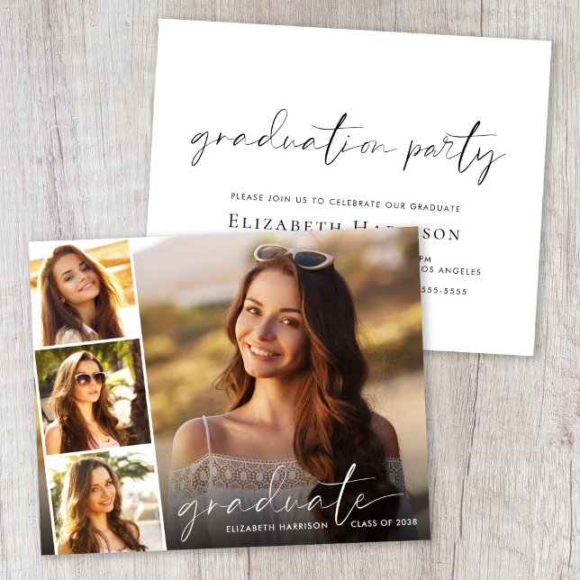 Papier Invitation de la partie de graduation du script bl (Cherish the milestone: share your graduate's achievement with a custom photo graduation invitation)