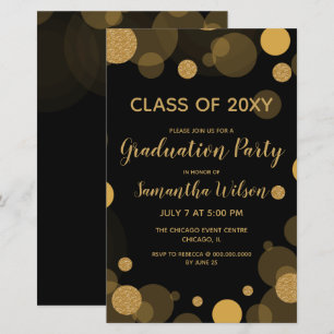 Papier Invitation de la partie de graduation en or noir b