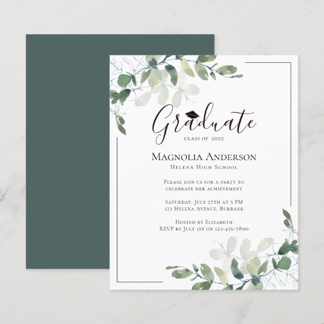 Papier Invitation de la partie de graduation Eucalyptus b (Devant / Derrière)