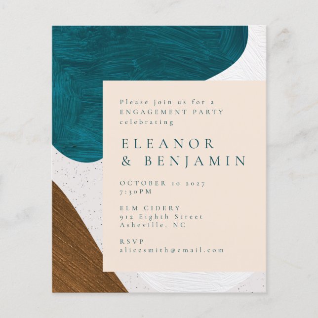 Papier Invitation de la partie de l'engagement Turquoise  (Devant)