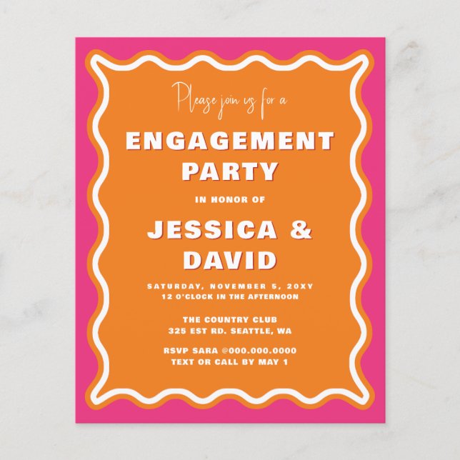 Papier Invitation de la partie d'engagement budget rose o (Devant)