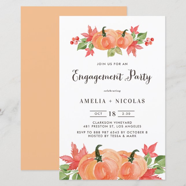 Papier Invitation de la partie d'engagement Citrouille aq (Devant / Derrière)