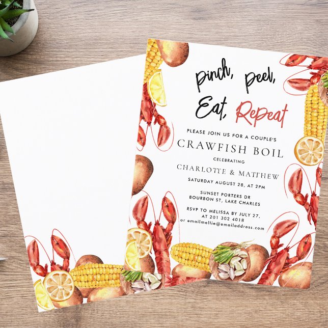 Papier Invitation de la partie d'engagement de l'écreviss (Modern Crawfish Boil Engagement Party Invitation)