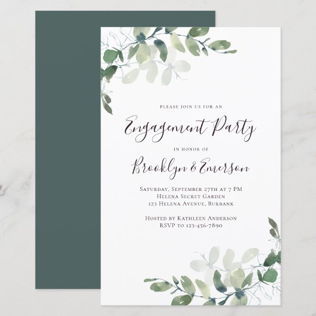 Papier Invitation de la partie d'engagement Eucalyptus bu (Devant / Derrière)