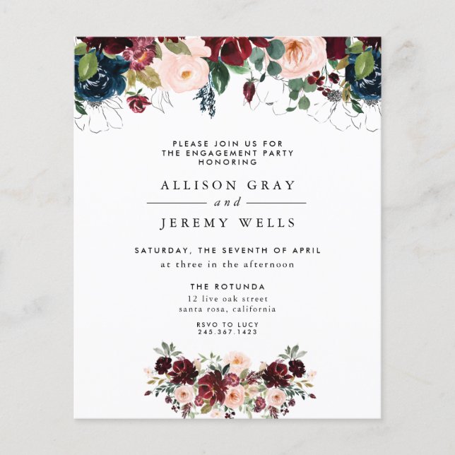 Papier Invitation de la partie d'engagement Floral d'hive (Devant)