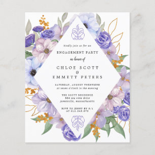 Papier Invitation de la partie d'engagement floral violet