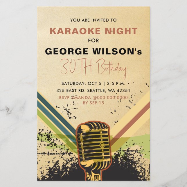 Papier Invitation de la partie karaoke du micro rétro bud (Devant)