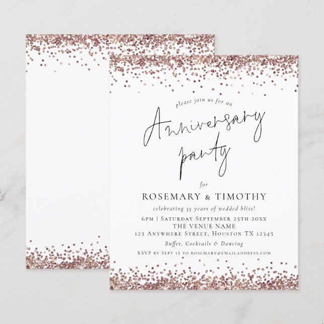 Papier Invitation de la Parties scintillant d'or Rose du  (Devant / Derrière)