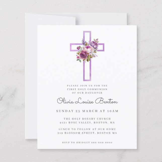 Papier Invitation de la première communion de la croix fl (Devant)