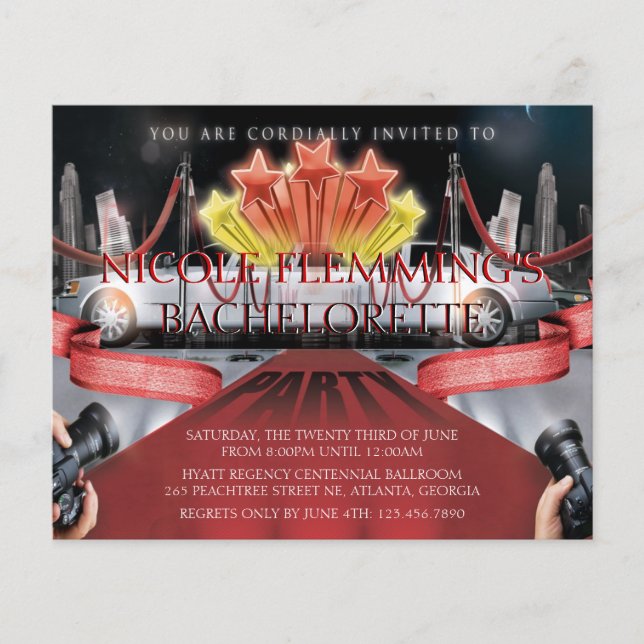 Papier Invitation de la soirée Bachelorette Tapis Rouge (Devant)