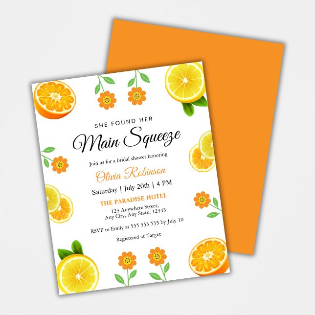 Papier Invitation de l'Fête des mariées Budget principal  (Budget Main Squeeze Citrus Summer Lemon Bridal Shower Invitation )