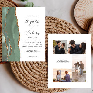 Papier Invitation de mariage 4 photos Budget Vert Sauge