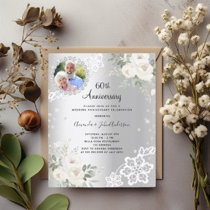 Papier Invitation de mariage 60 ans diamants floraux arge