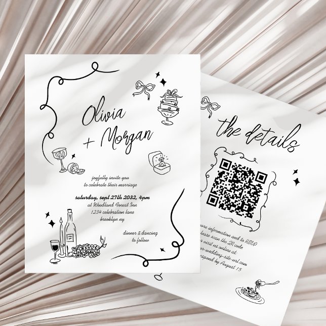 Papier Invitation de mariage à code QR gribouillé BUDGET (Créateur téléchargé)