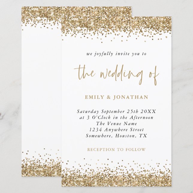 Papier Invitation de mariage à confettis dorés pailletés  (Devant / Derrière)