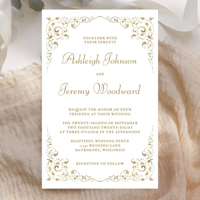 Papier Invitation de mariage à feuillage de script Budget (Créateur téléchargé)