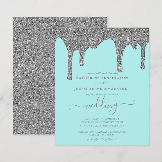 Papier Invitation de mariage à paillettes argentées et co (Devant / Derrière)