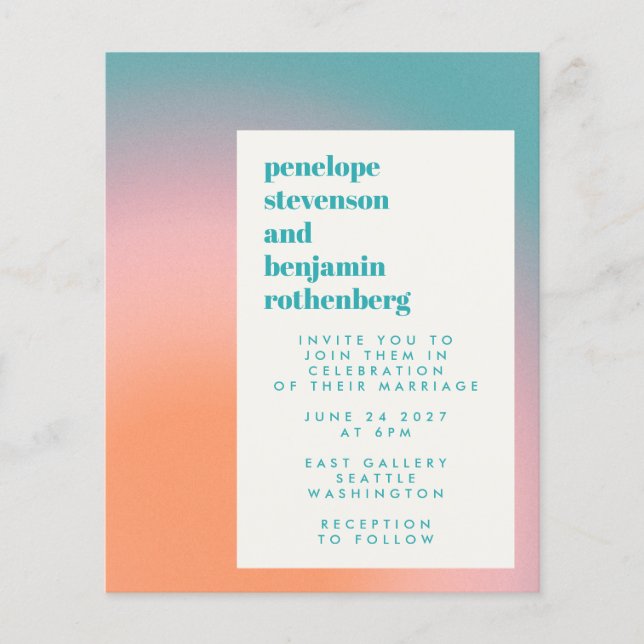 Papier Invitation de mariage Abstrait rose Turquoise dégr (Devant)