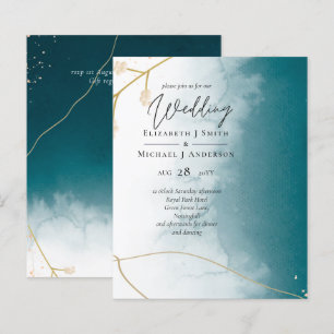 Papier Invitation de mariage Abstrait Turquoise or BUDGET
