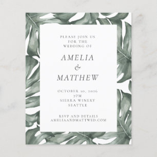 Papier Invitation de mariage aquarelle Monstera verte à p