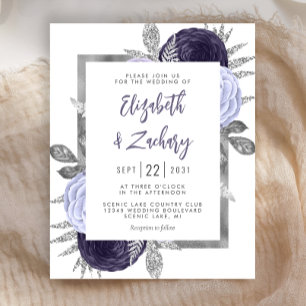 Papier Invitation de mariage argent et poussiéreux violet