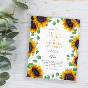 Papier Invitation de mariage au tournesol et eucalyptus à
