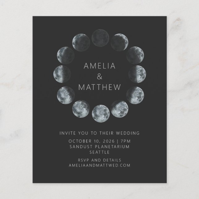 Papier Invitation de mariage aux phases de la lune d'aqua (Devant)
