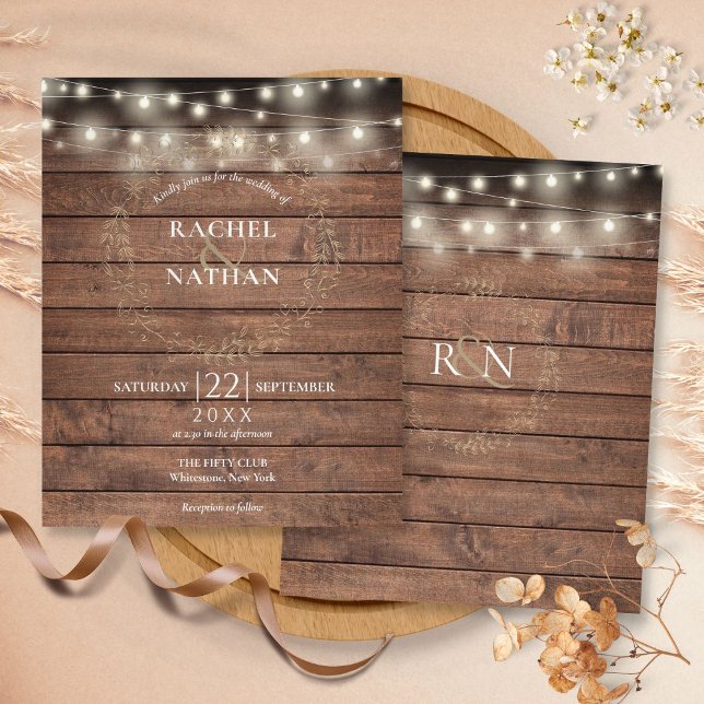 Papier Invitation de mariage avec guirlande rustique à pe (Budget Rustic String Lights Wedding Invitation)