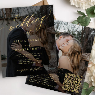 Papier Invitation de mariage avec QR code pour RSVP, phot