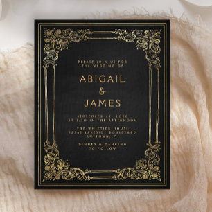 Papier Invitation de mariage Black Gold Vintage cadre bud