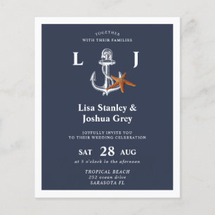 Papier Invitation de mariage blanc de la marine nautique 