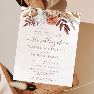 Papier Invitation de mariage Bohème Terracotta Floral Aut