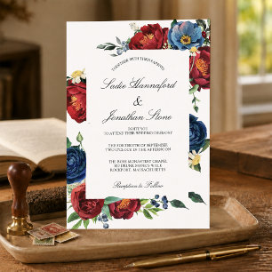 Papier Invitation de mariage bon marché bleu marine borde