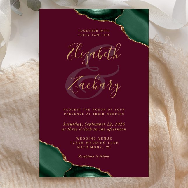 Papier Invitation de mariage bordeaux Budget Emerald Agat (Créateur téléchargé)