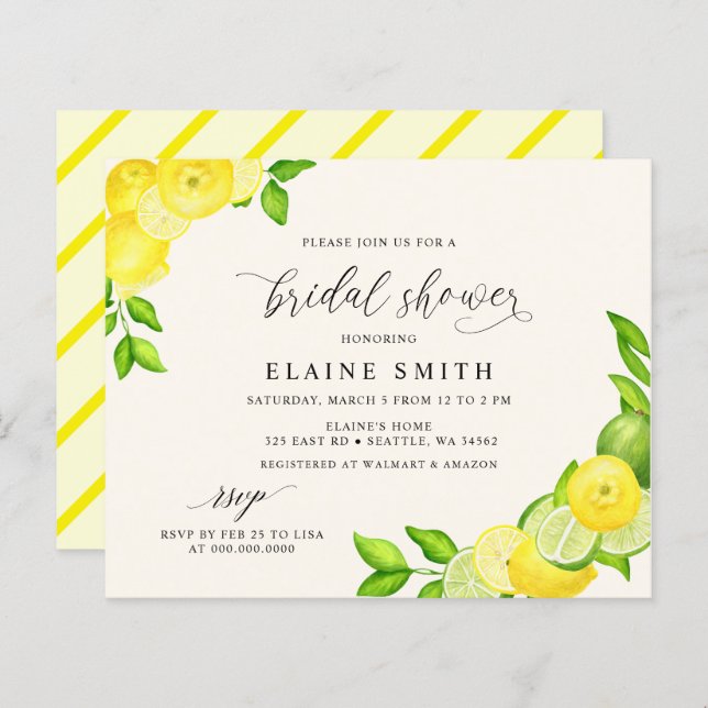 Papier Invitation de mariage Budget Citron Citron Vert Ci (Devant / Derrière)