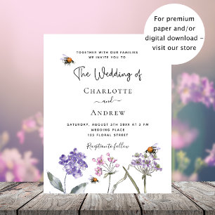 Papier Invitation de mariage budget rose violet fleur sau
