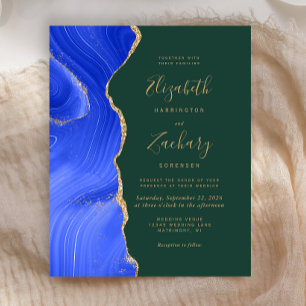 Papier Invitation de mariage Budget Royal Blue Or Agate V