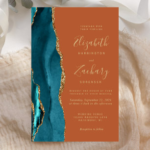 Papier Invitation de mariage Budget Sarcelle Or Agate Ora