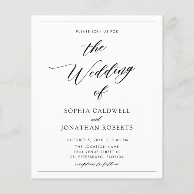 Papier Invitation de mariage calligraphiée Budget tout-en (Devant)