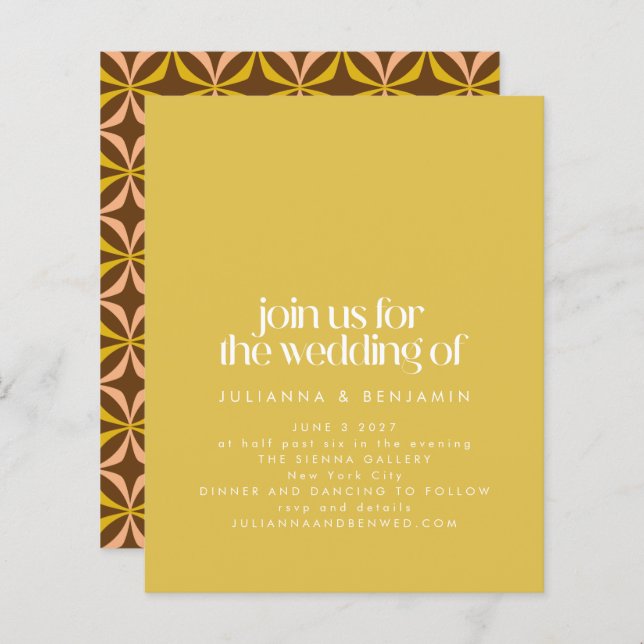Papier Invitation de mariage chic rétro jaune budget (Devant / Derrière)