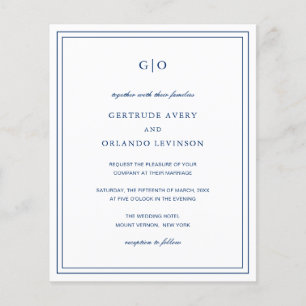 Papier Invitation de mariage classique bleu marine à peti