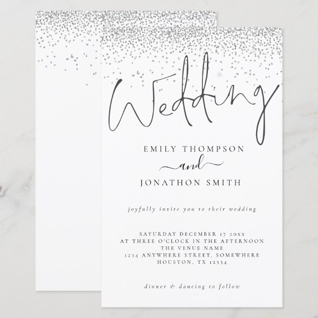 Papier Invitation de mariage de script de Parties scintil (Devant / Derrière)