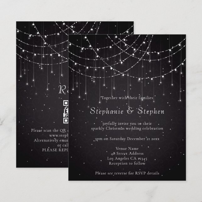 Papier Invitation de mariage du code QR de la chaîne noir (Devant / Derrière)