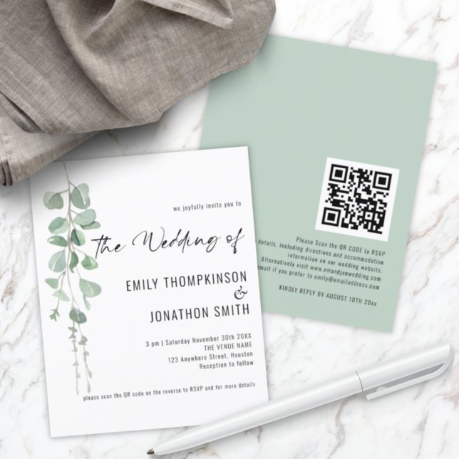 Papier Invitation de mariage du script Eucalyptus du code (Créateur téléchargé)