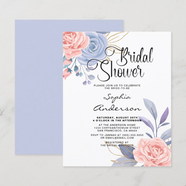 Papier Invitation de mariage élégante à l'aquarelle flora (Devant / Derrière)