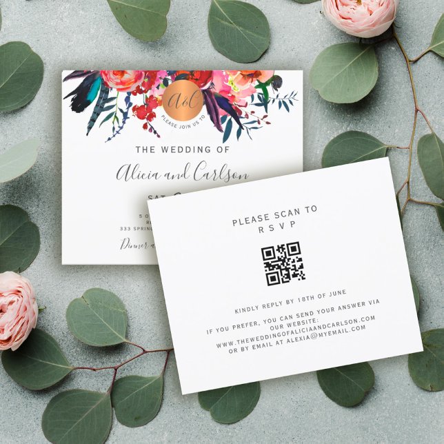 Papier Invitation de mariage élégante et rustique code QR (Créateur téléchargé)