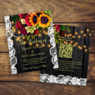 Papier Invitation de mariage en bois à motif floral rusti
