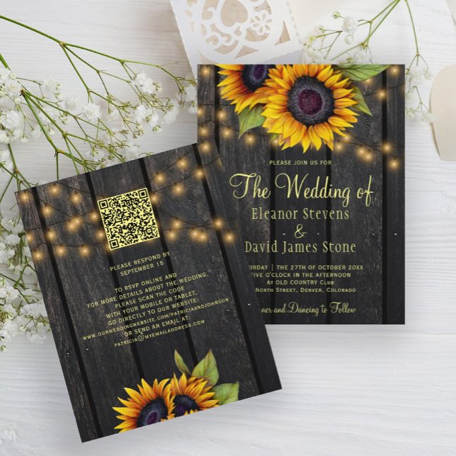 Papier Invitation de mariage en bois rustique avec code Q (Créateur téléchargé)